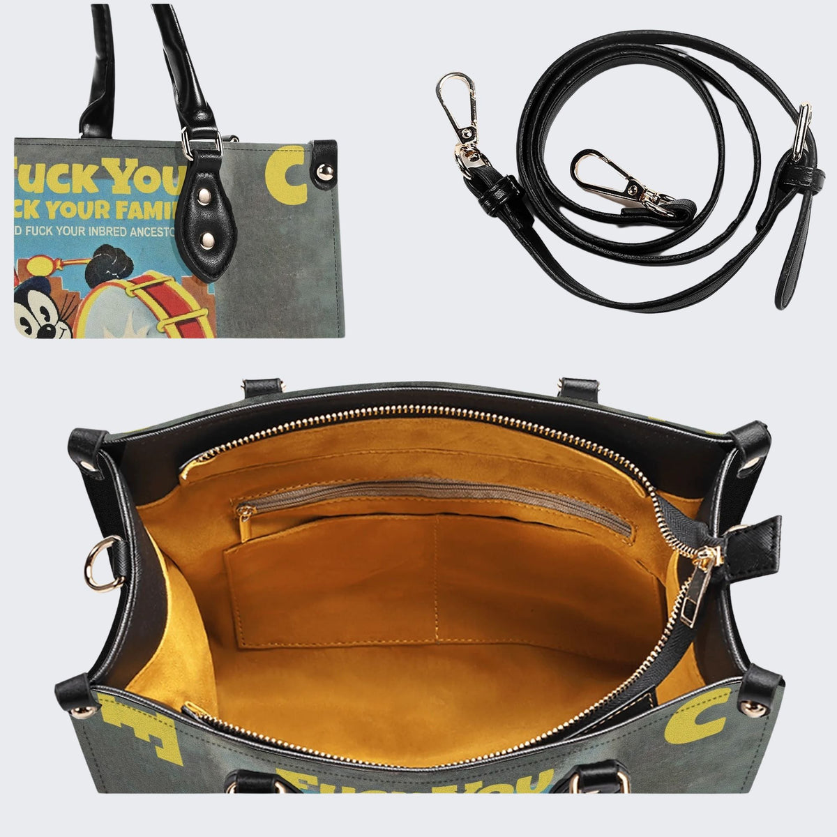 Cat Playing Drums - Leather Handbag