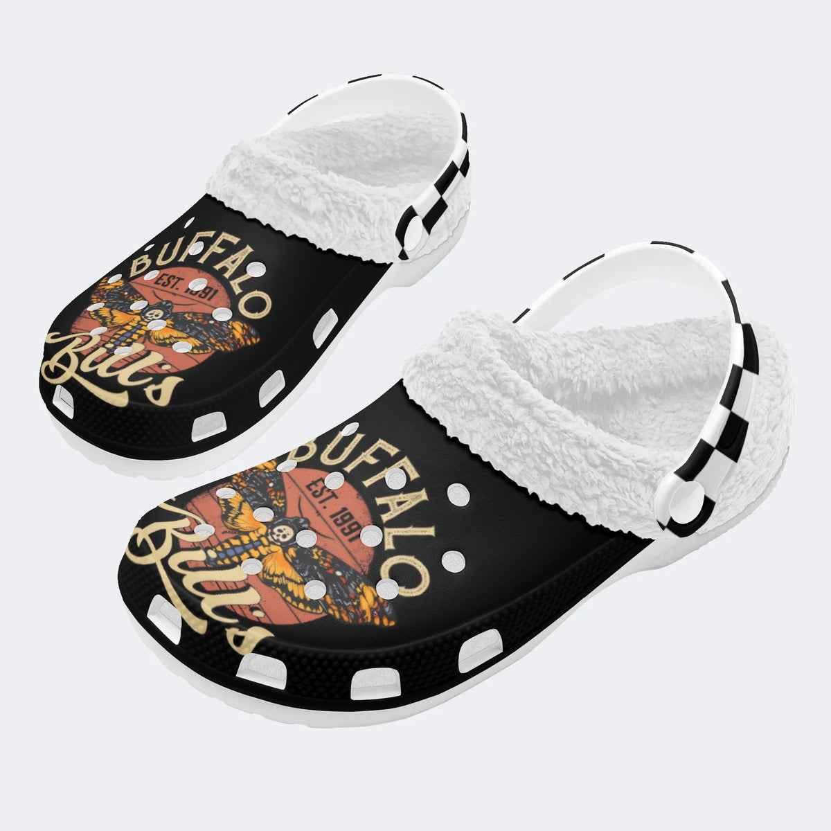 Unisex Death Moth Print - Fur Lined Slippers