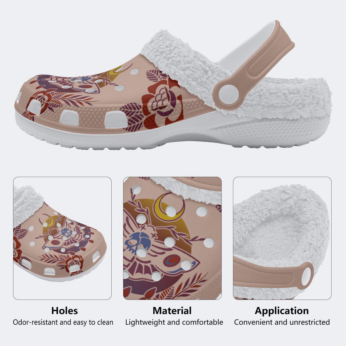 Death Moth Gradient Print - Fur Lined Slippers/Sandals