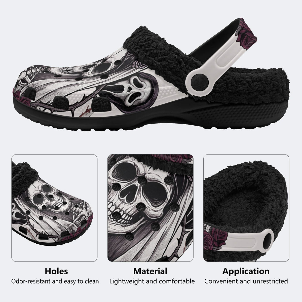 Gothic Skeleton Bride Veil Dark Rose - Fur Lined Slippers/Sandals