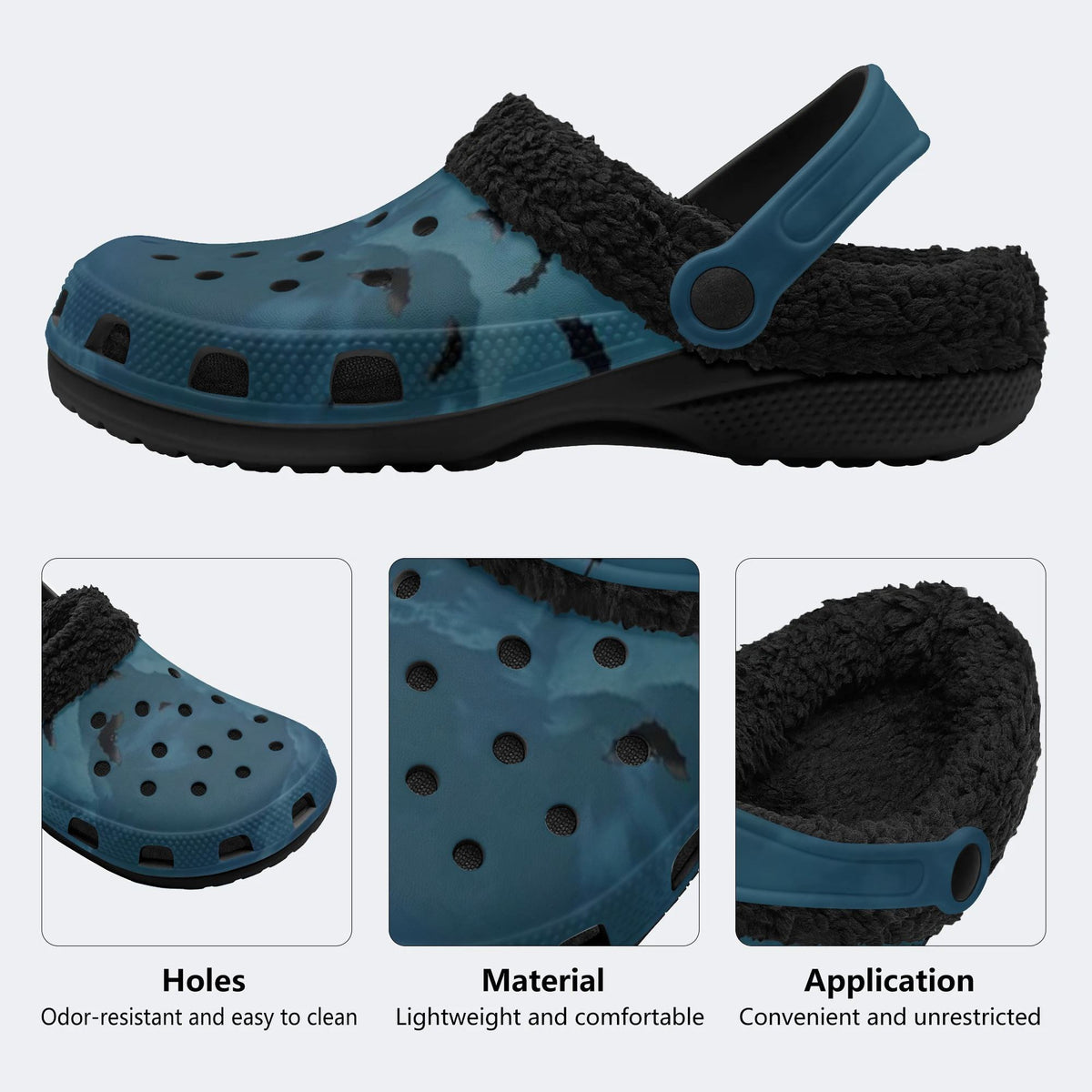 Gothic Night Bats - Fur Lined Slippers/Sandals