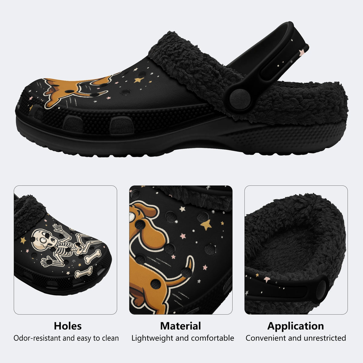 Skeleton Dog Bones - Fur Lined Slippers/Sandals