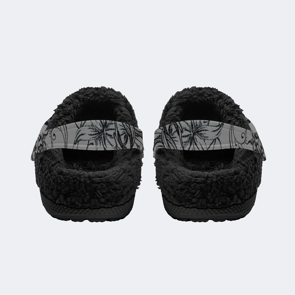 Gothic Floral Bat Print - Fur Lined Slippers/Sandals