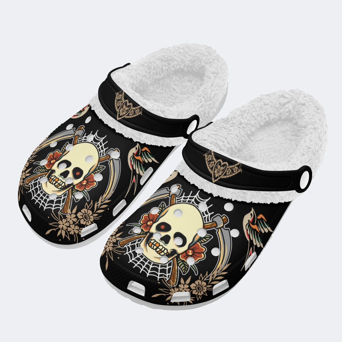 Reaper Skull Print - Fur Lined Slippers/Sandals