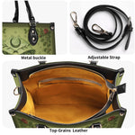 Green Death Moth Floral Print - Leather Handbag