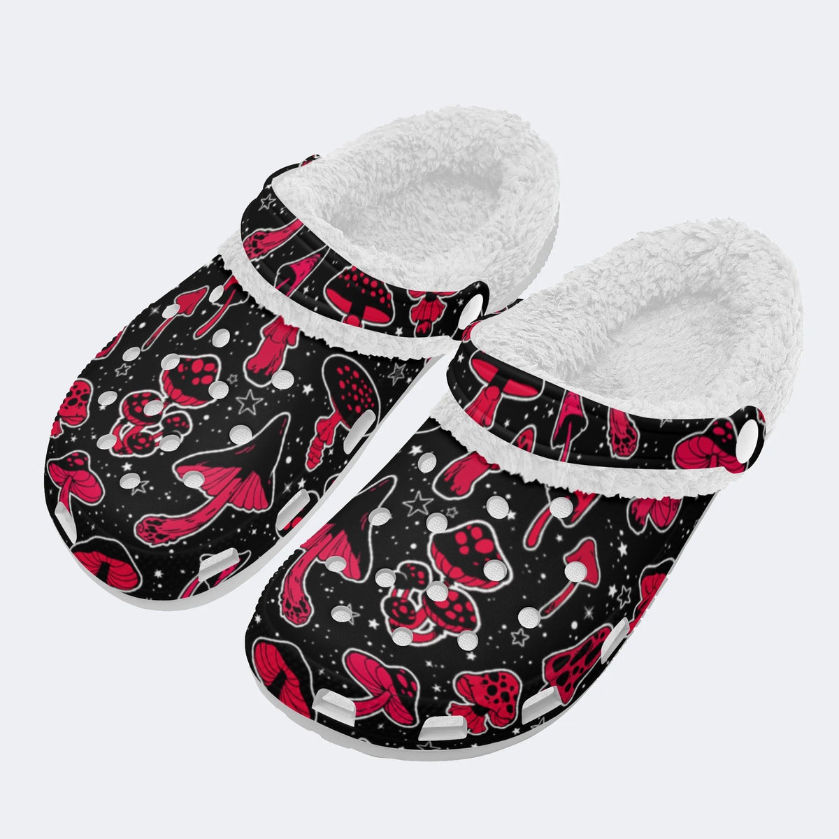 Starry Sky Mushroom Print - Fur Lined Slippers/Sandals