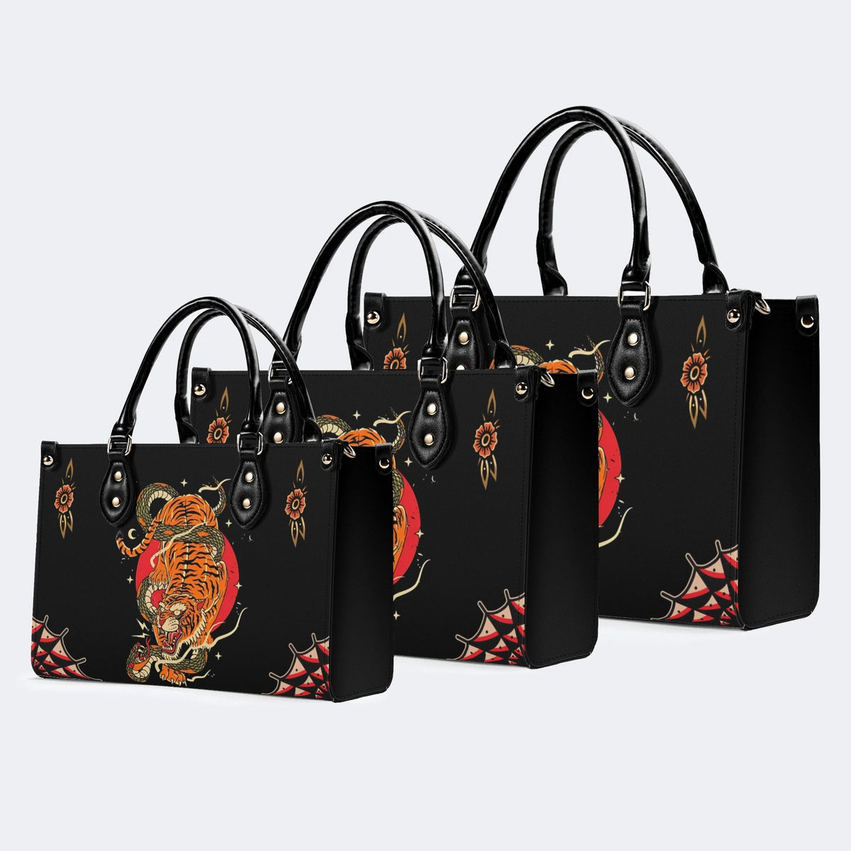 Tiger And Snake Print - Leather Handbag