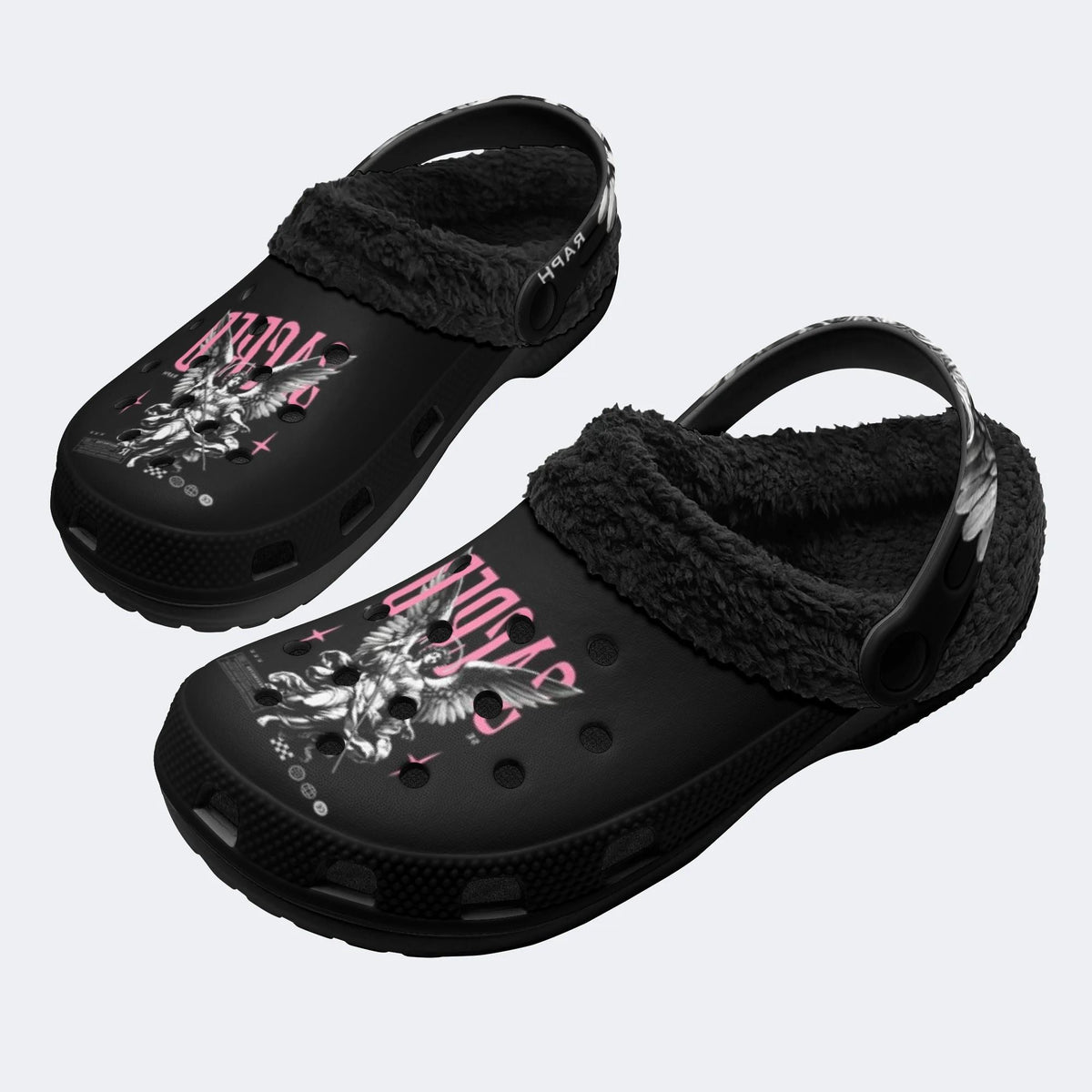 Dark Winged Angel Art - Fur Lined Slippers/Sandals