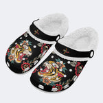 Flower TigerArt Print - Fur Lined Slippers/Sandals