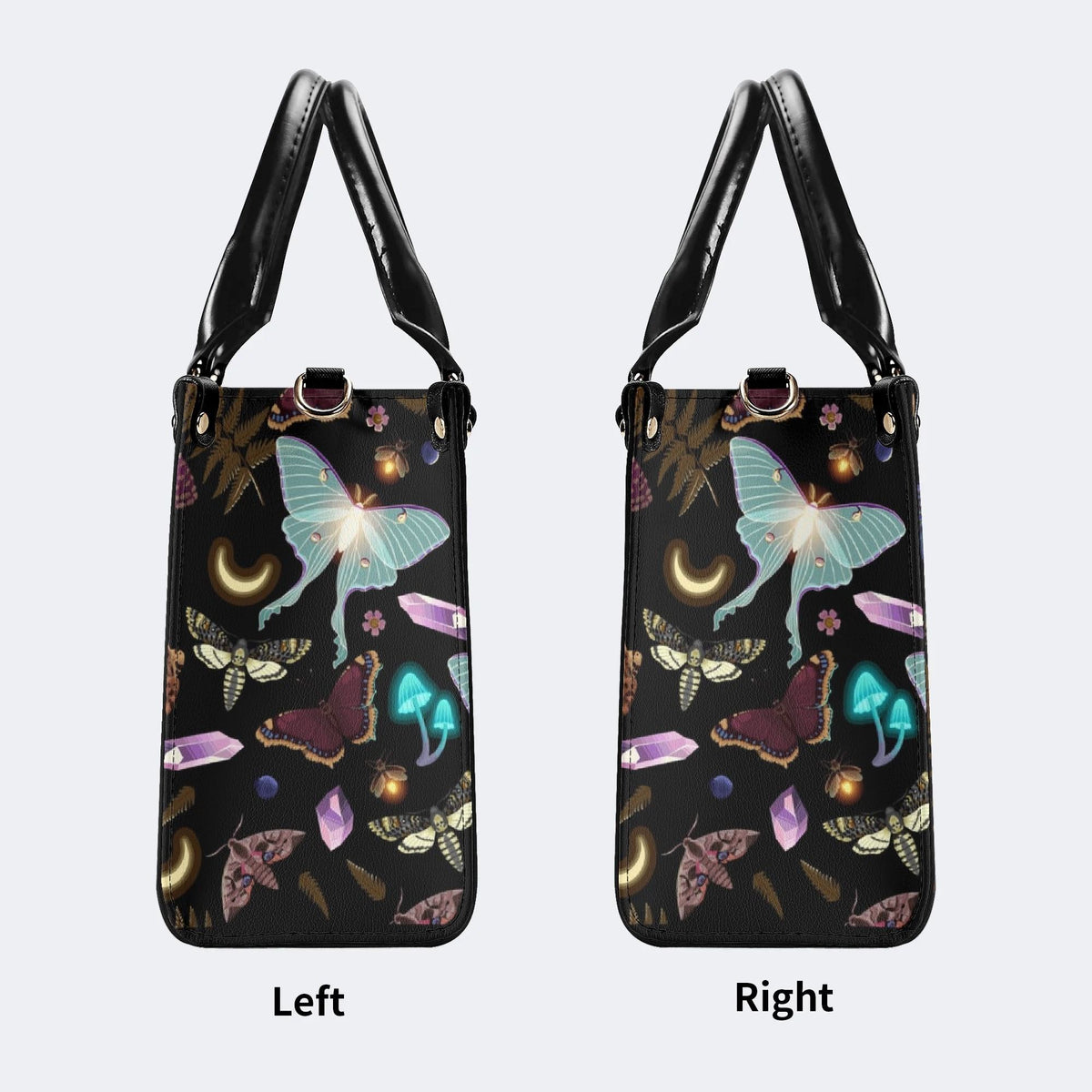 Fluorescent Moth And Botanical Print - Leather Handbag