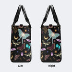 Fluorescent Moth And Botanical Print - Leather Handbag