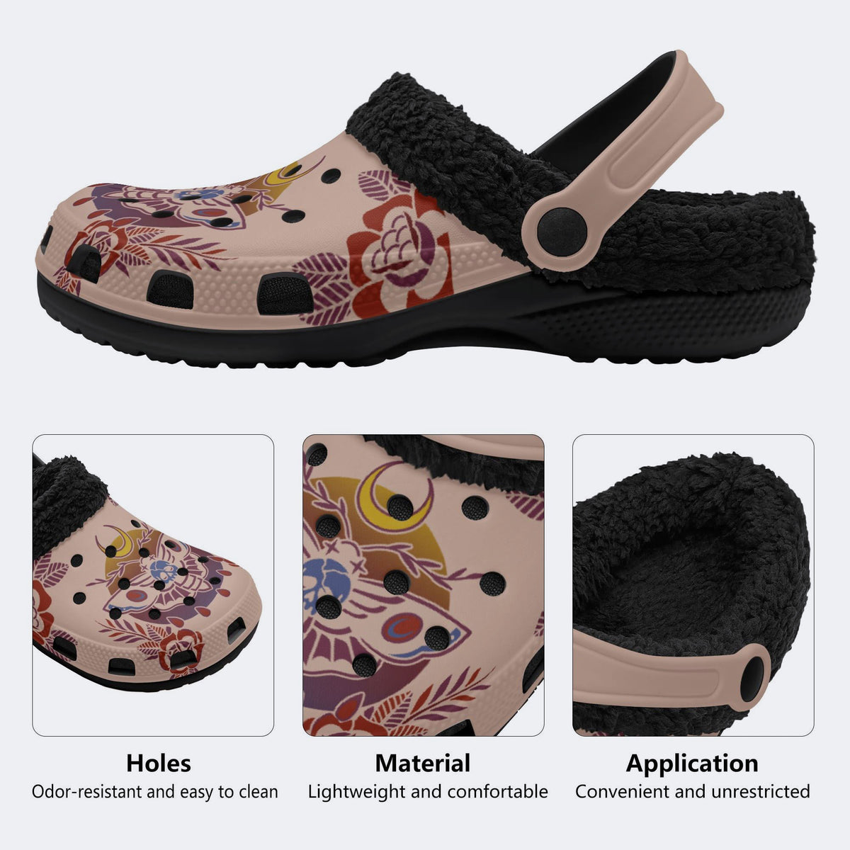 Death Moth Gradient Print - Fur Lined Slippers/Sandals