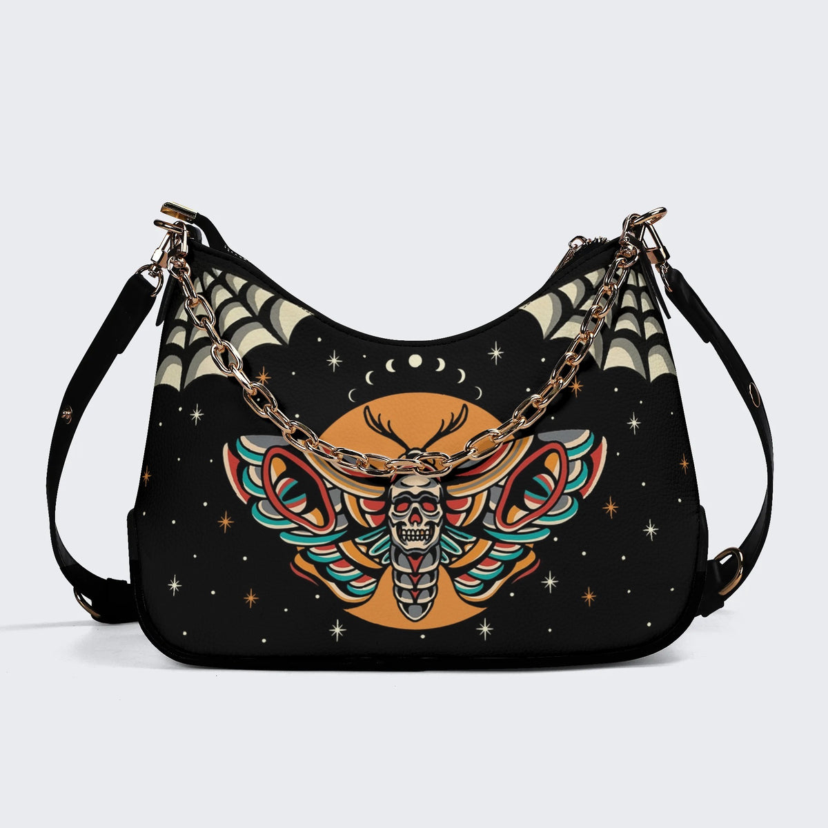 Old School Death Moth Vintage Print - Leather Crossbody Bag