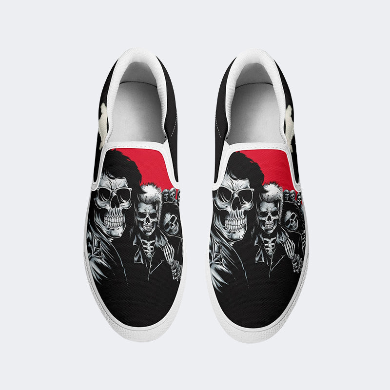 Unisex Retro Skull Print - Slip On Shoes