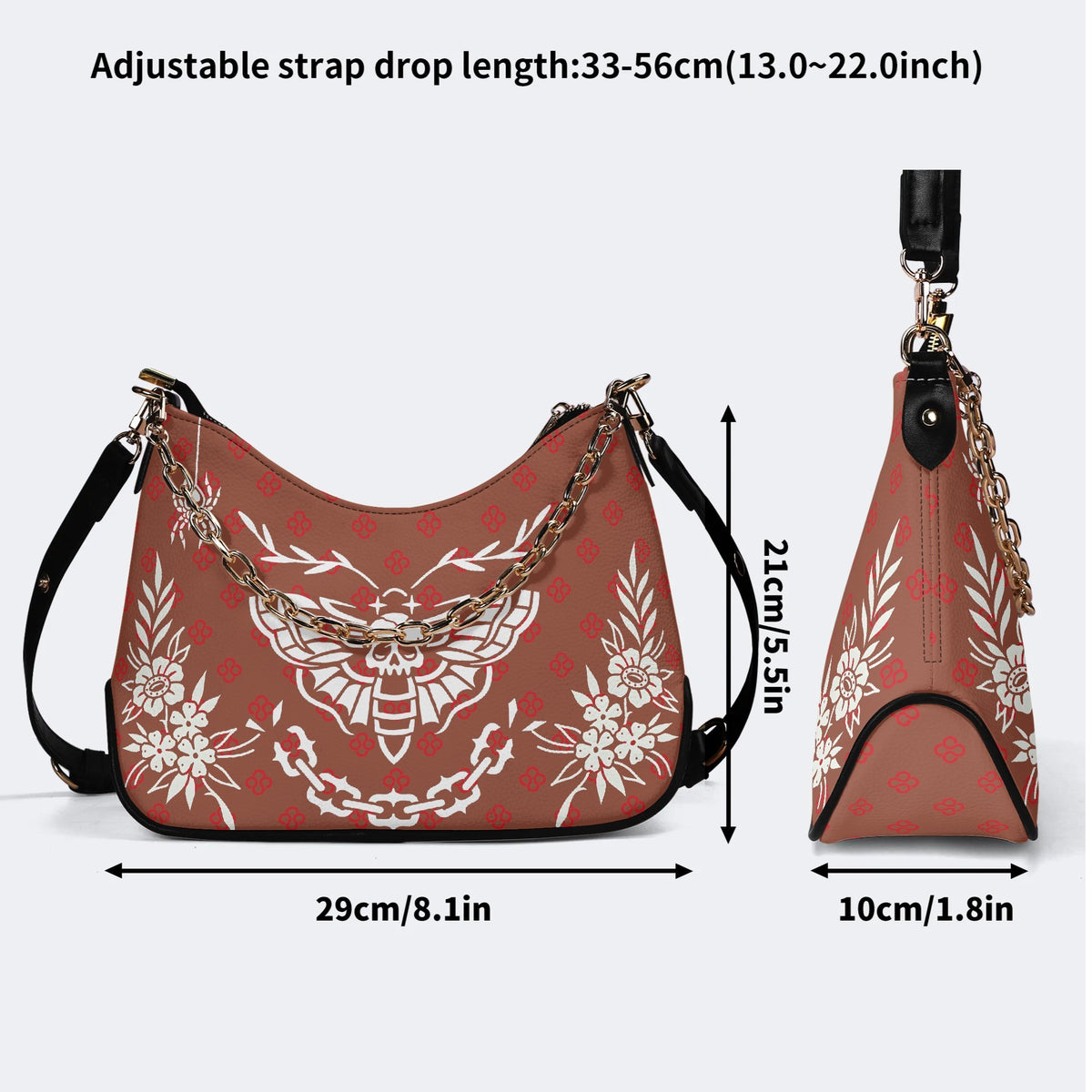 Classic Death Moth Vintage Print - Leather Crossbody Bag