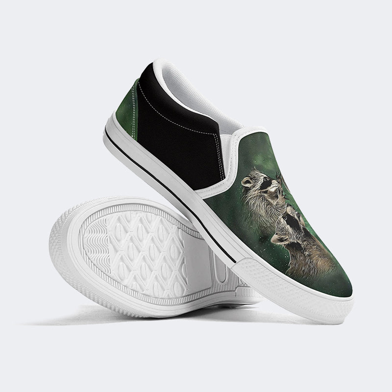 Three Raccoons Vintage Graphic - Slip On Shoes