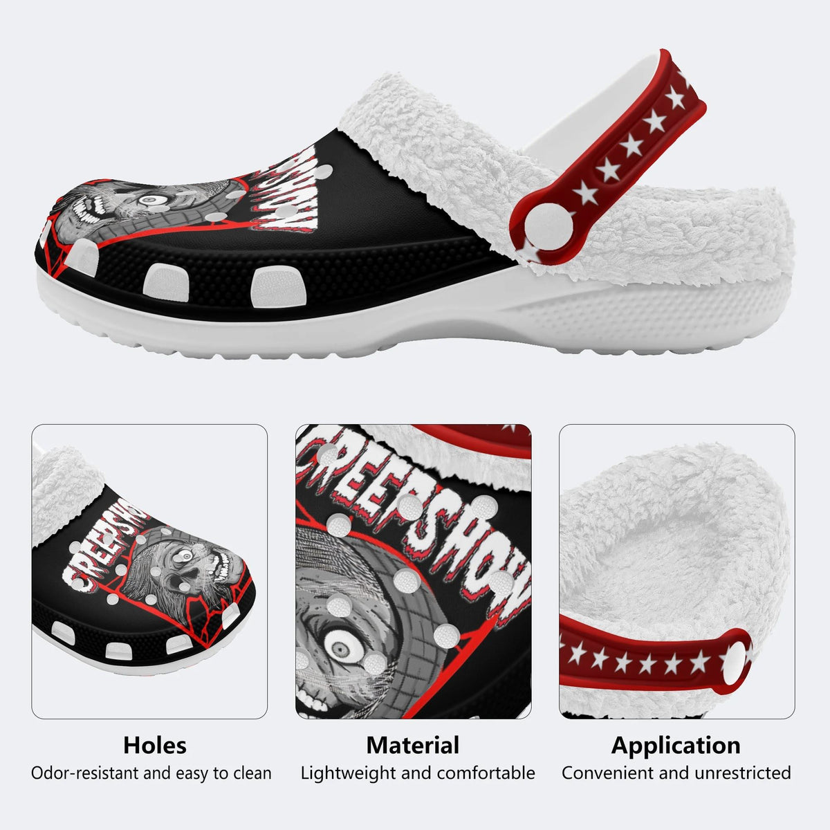 Horror Movie Graphic Print - Fur Lined Slippers/Sandals