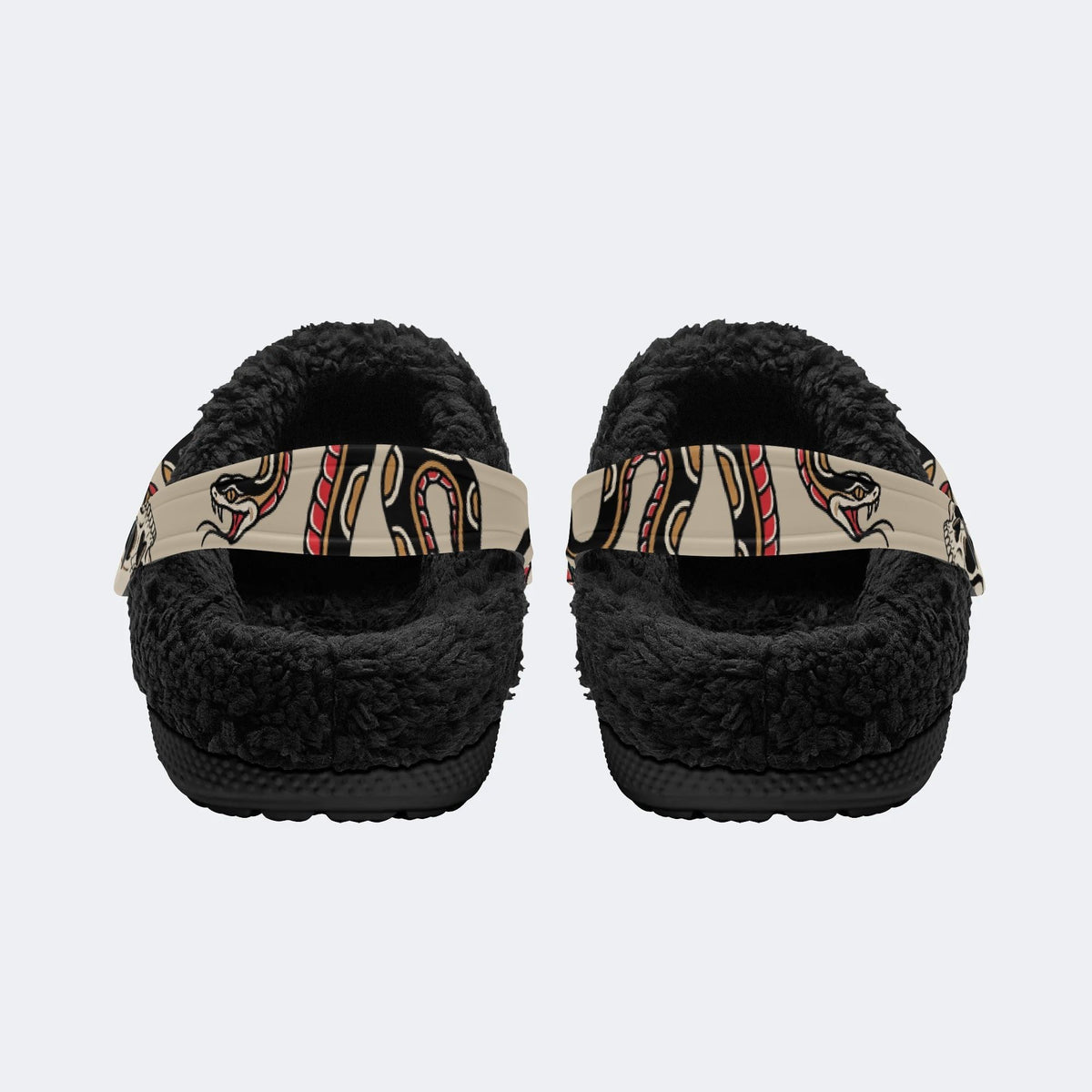 Tattoo Skull Serpent Rose - Fur Lined Slippers/Sandals
