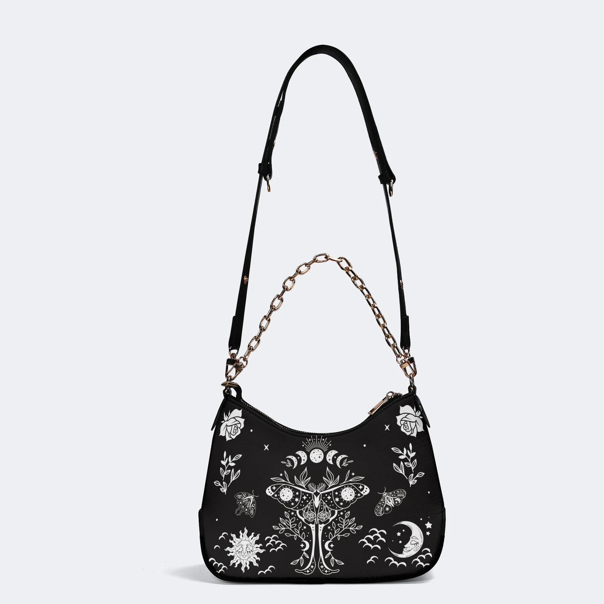 Sun Moon And Moth Print - Leather Crossbody Bag
