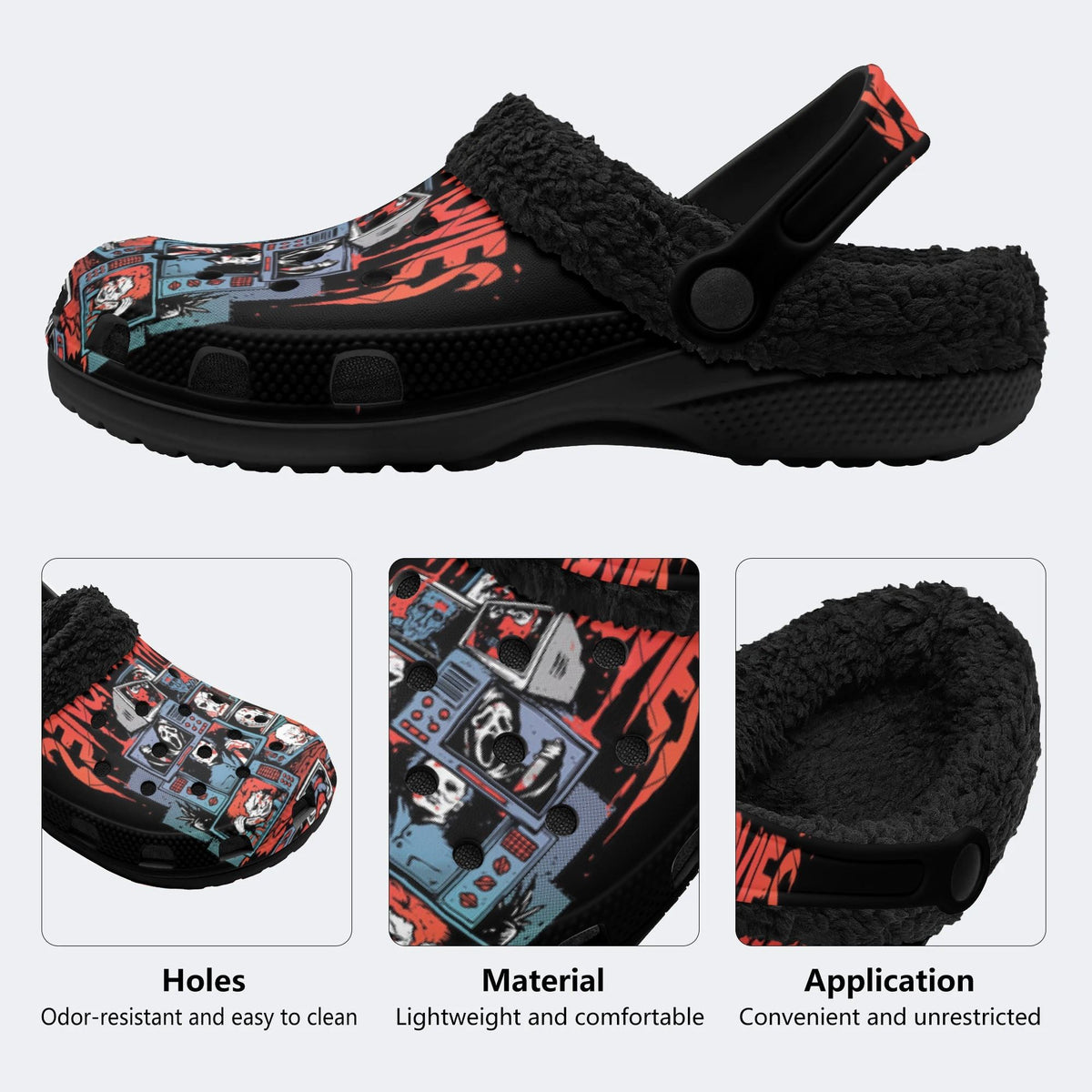 Retro Horror Collage - Fur Lined Slippers/Sandals