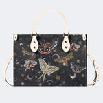 Retro Dark Moth Print - Leather Handbag