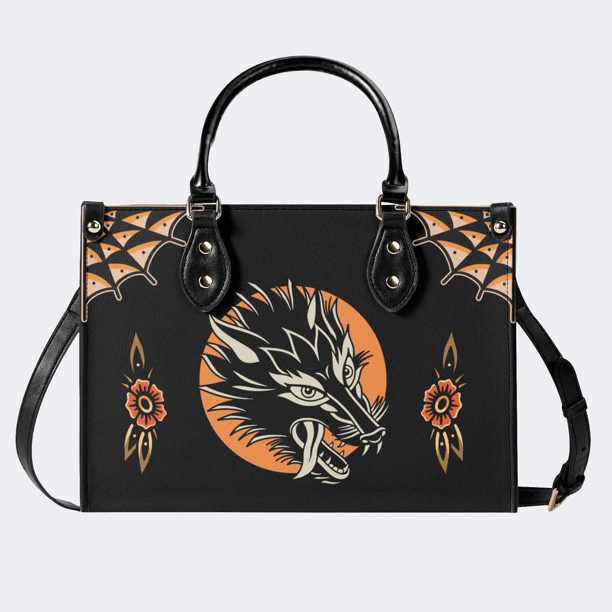 Screaming Wolf Vintage Print - Leather Handbag