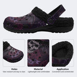 Gothic Winged Skull Dark Rose Spider Web - Fur Lined Slippers/Sandals