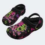 Neon Star Crossbones Skull - Fur Lined Slippers/Sandals