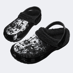 Unisex Black Metal Pinhead Print - Fur Lined Slippers/Sandals