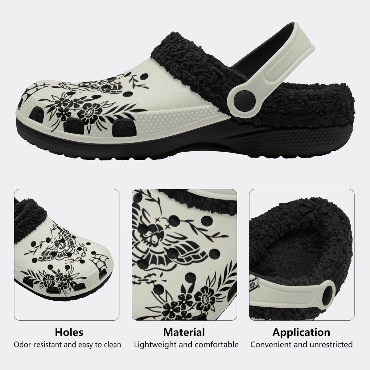 Classic Death Moth Print - Fur Lined Slippers/Sandals