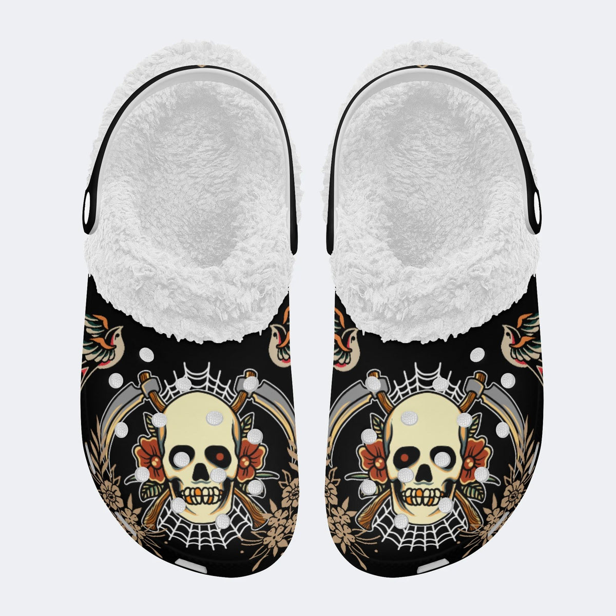 Reaper Skull Print - Fur Lined Slippers/Sandals