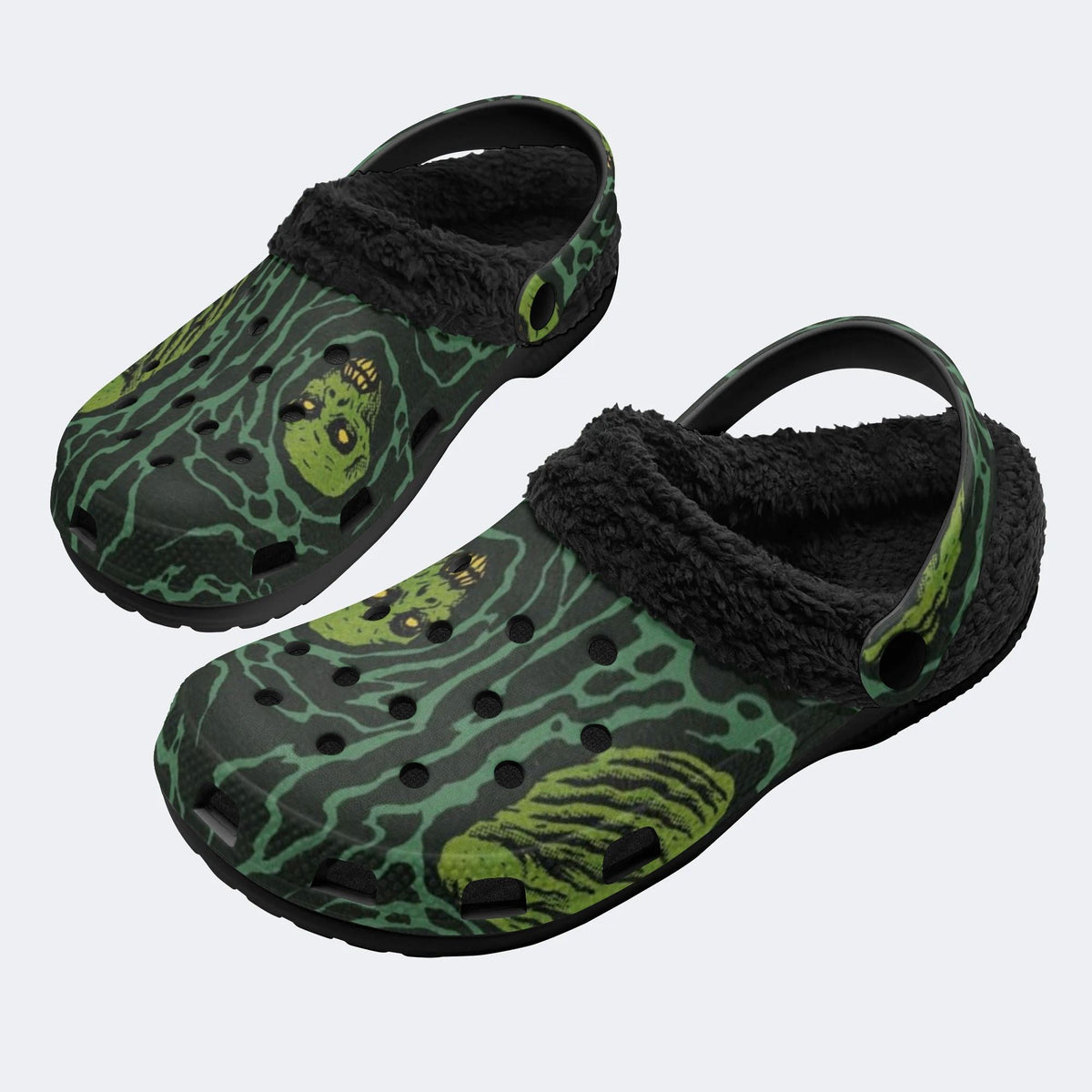 Green Zombie Swirl - Fur Lined Slippers/Sandals