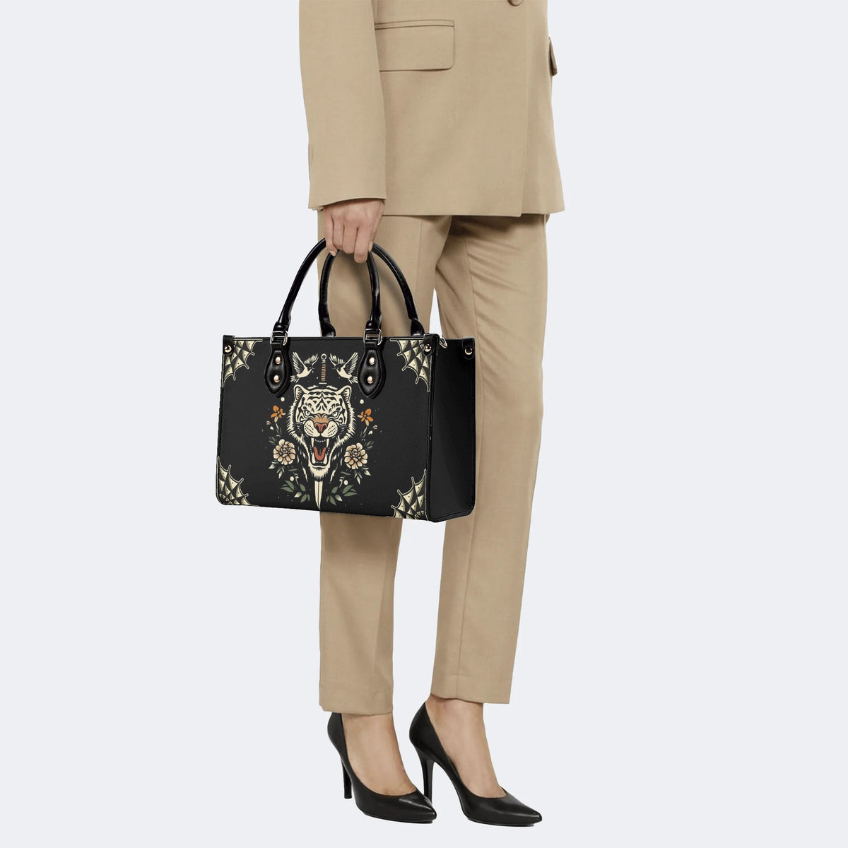 Vintage Tiger Art Print - Leather Handbag