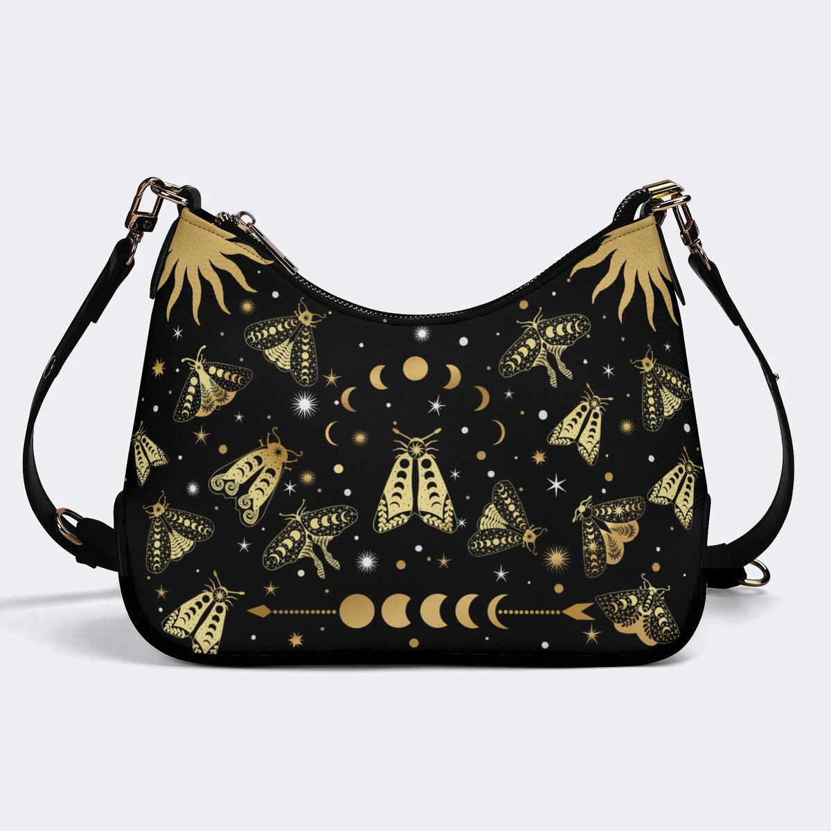 Vintage Dark Moth Print - Leather Crossbody Bag