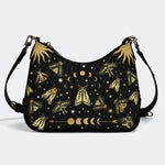 Vintage Dark Moth Print - Leather Crossbody Bag