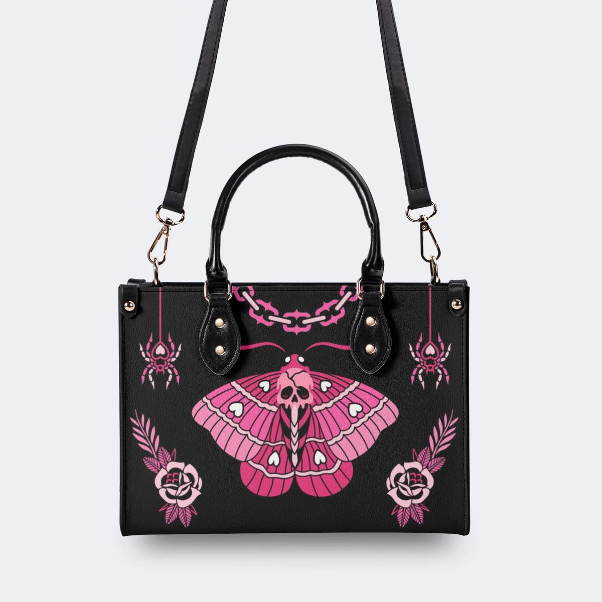 Pink Death Moth Print - Leather Handbag