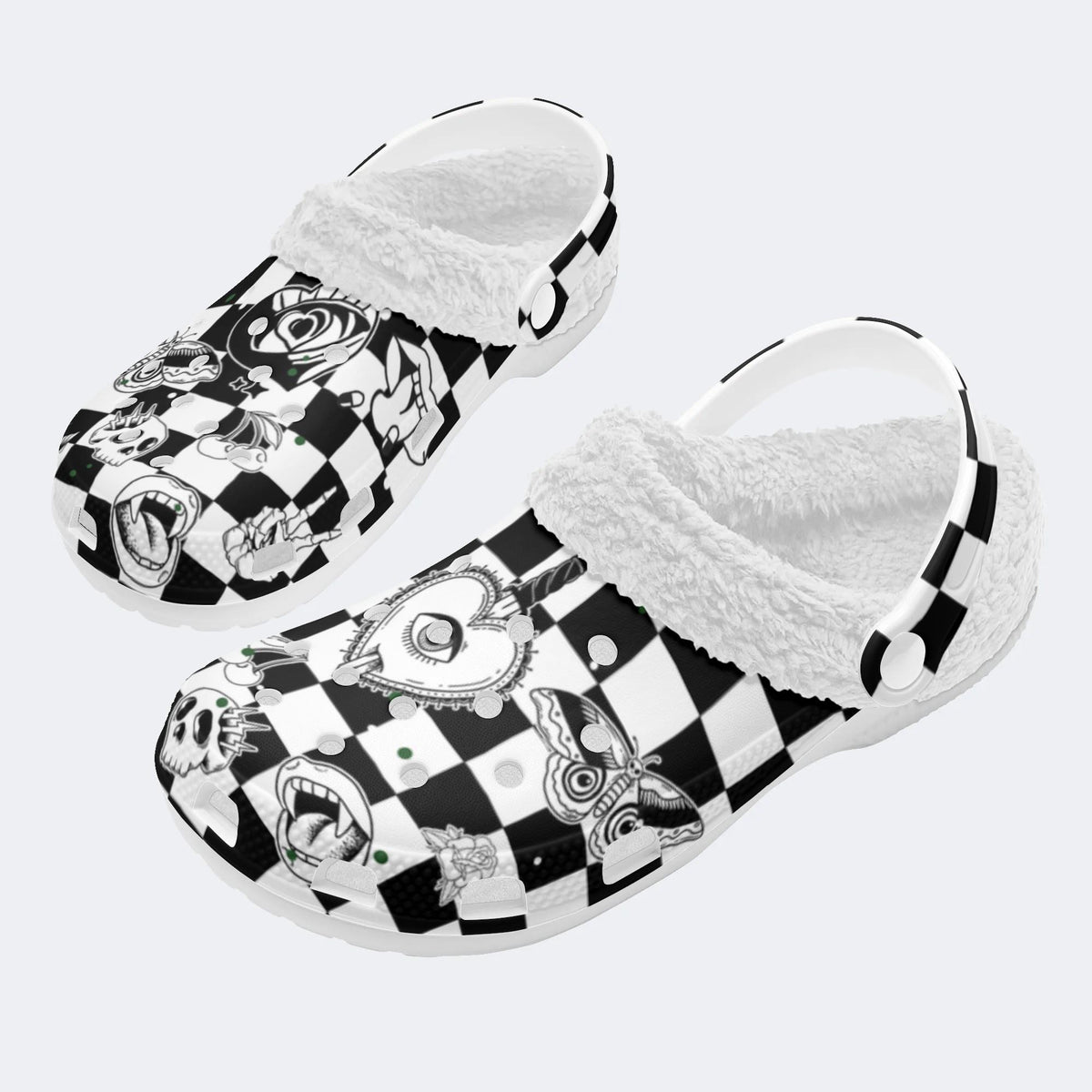 Gothic elements combination Print - Colorable Fur Lined Slippers/Sandals