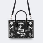 Snake And Beath Moth Print - Leather Handbag