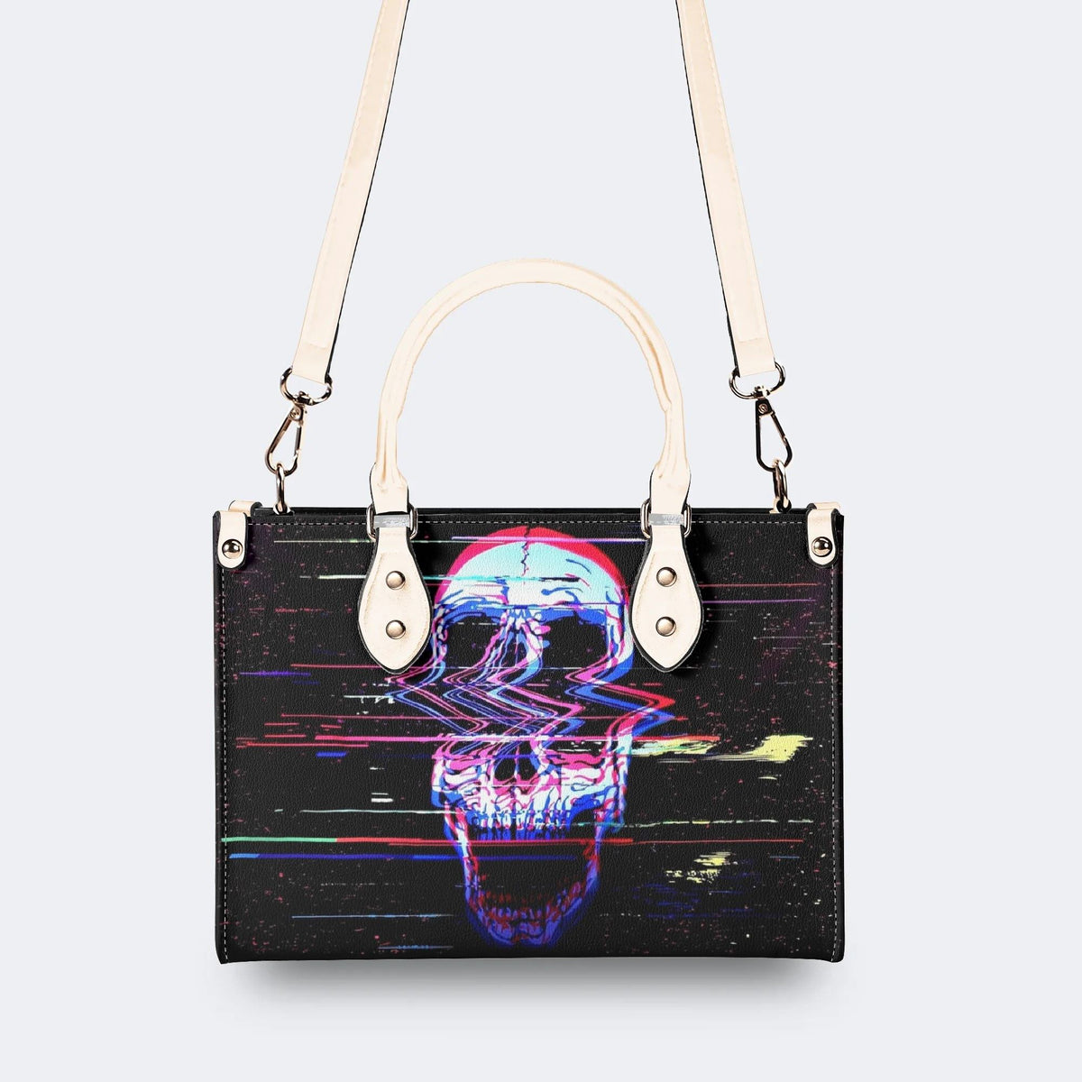 Distorted And Separated Skull - Leather Handbag