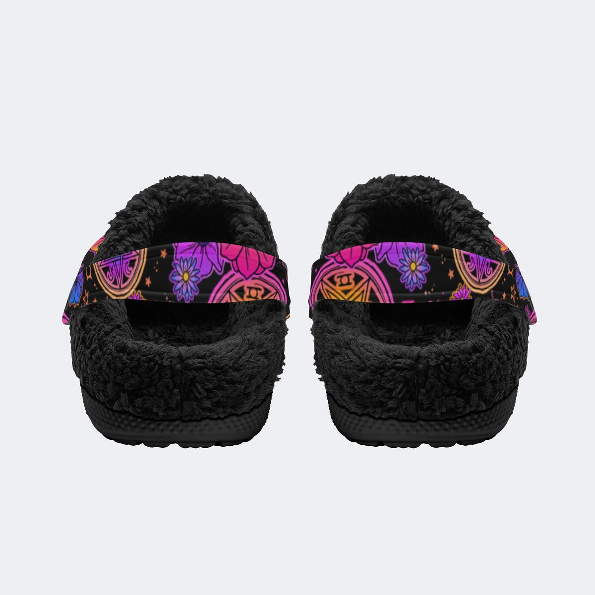 Magical Symbols&Flowers Print- Fur Lined Slippers/Sandals