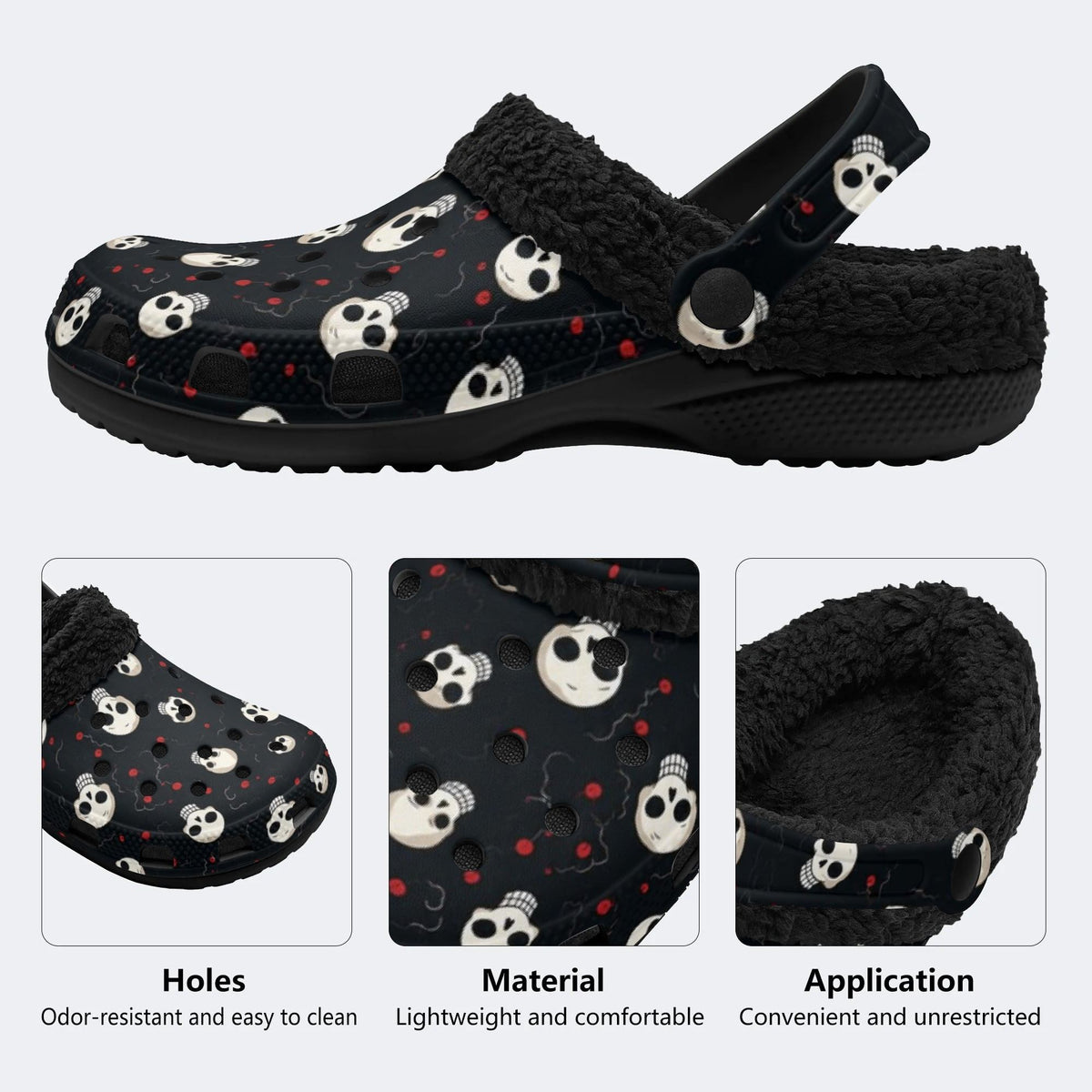 Cartoon Skulls - Fur Lined Slippers/Sandals