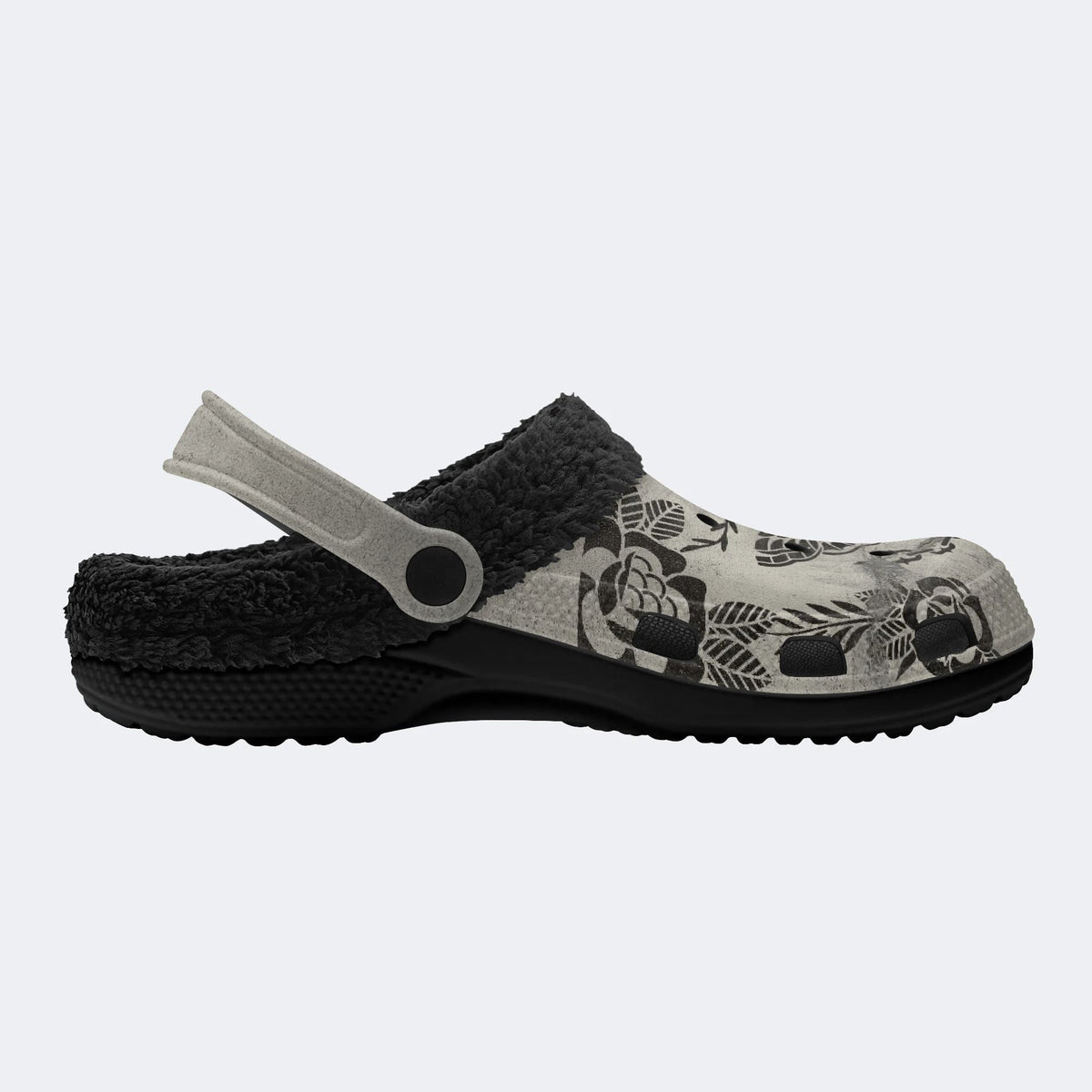 Retro Moth Print - Fur Lined Slippers/Sandals