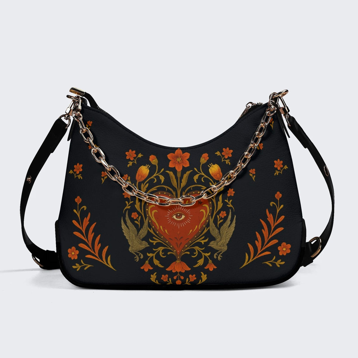Heart Eyes Print - Leather Crossbody Bag