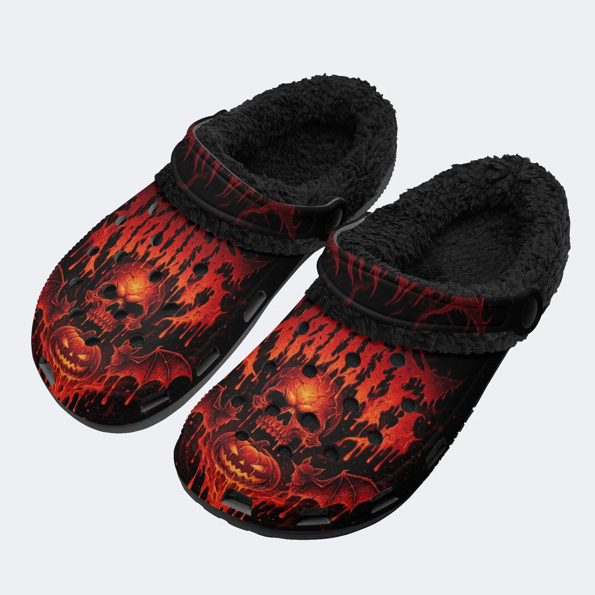 Gothic Fire Bat Skull - Fur Lined Slippers/Sandals