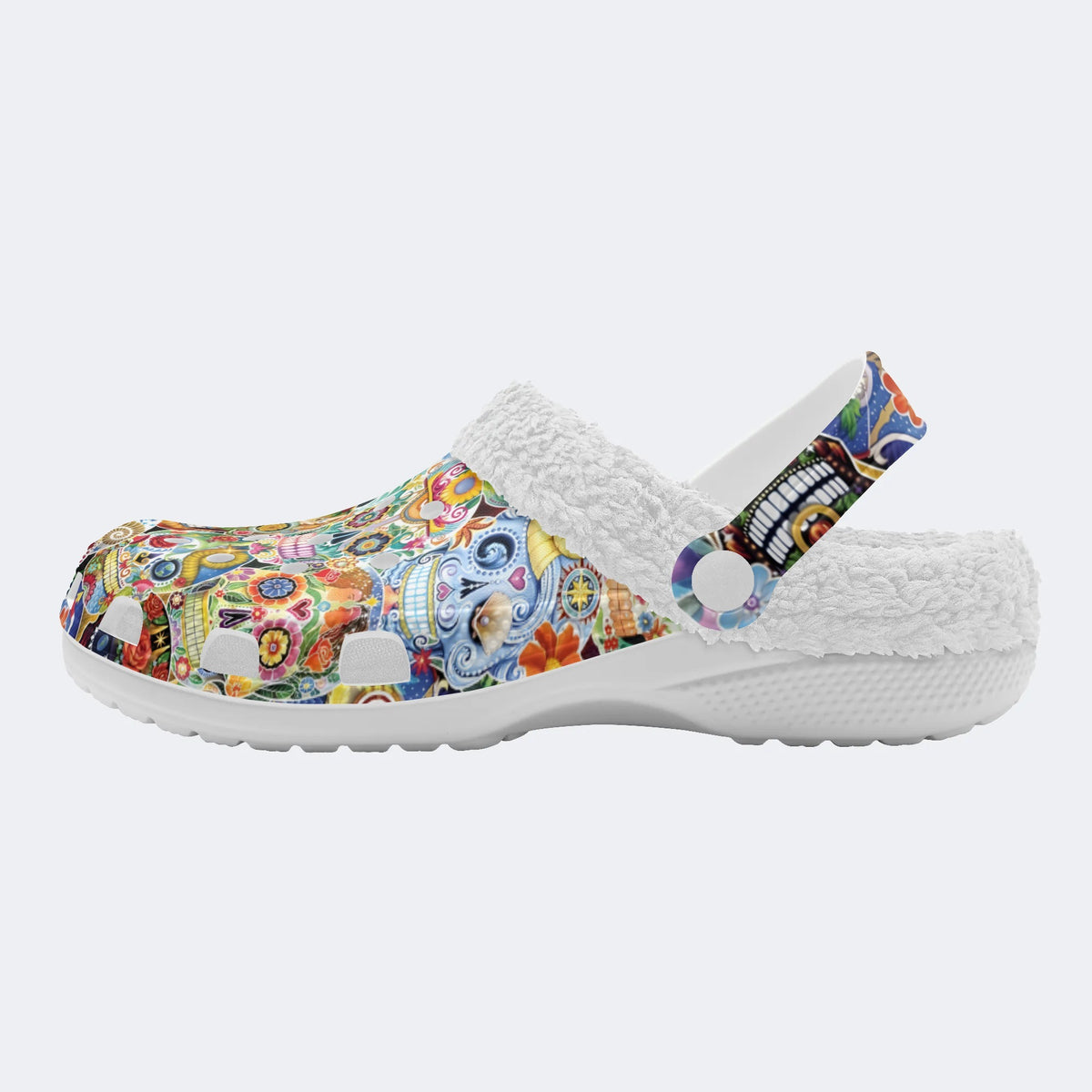 Unisex Skull Graffiti Art Print - Fur Lined Slippers/Sandals