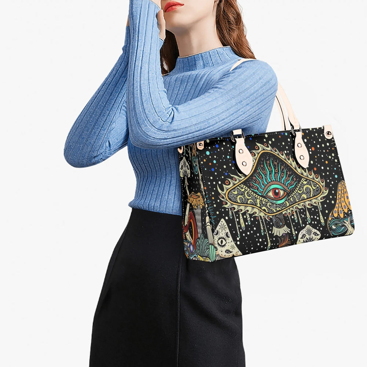 Retro Dark Mushroom Eyes Halloween Print - Handbag