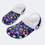 Neon Color Mushroom Print - Fur Lined Slippers/Sandals