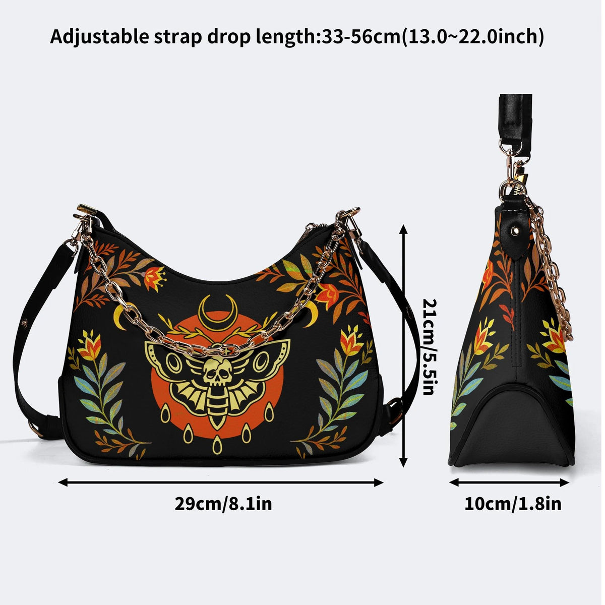 Death Moth Leaf Print - Leather Crossbody Bag