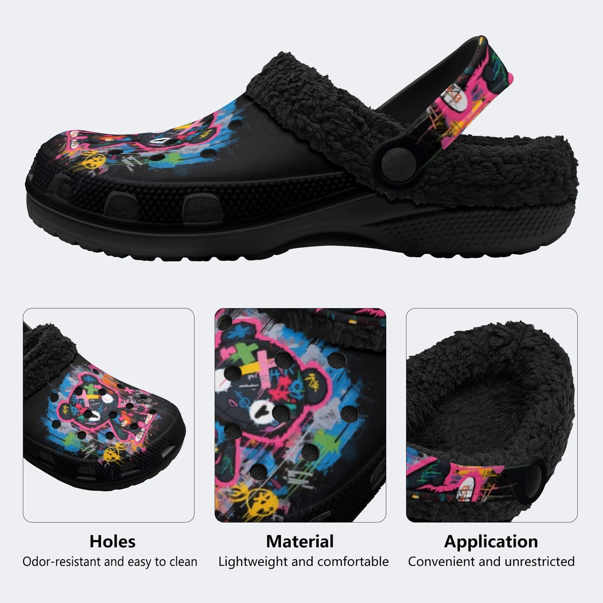 Dark Splatter Bear - Fur Lined Slippers/Sandals
