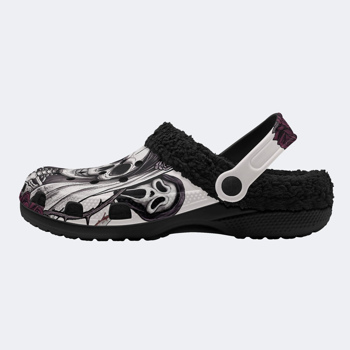 Gothic Skeleton Bride Veil Dark Rose - Fur Lined Slippers/Sandals